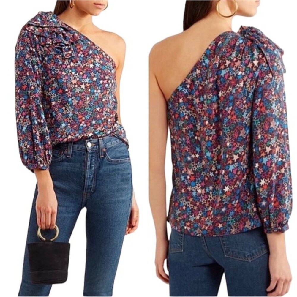 J.Crew Womens One Shoulder Star Print Top 00P Multicolor Kaleidoscope Bow